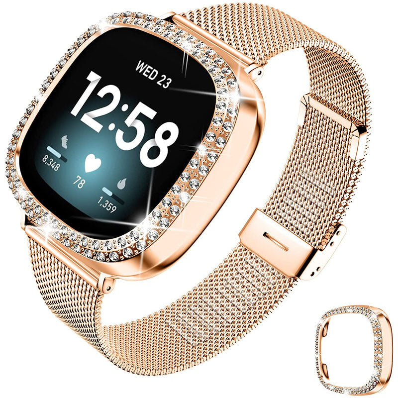Stainless Steel Milanese Watch Band Strap Fashionable Wrist Strap with Watch Cover Case for Fitbit Versa 3 Fitbit Sense Stainless Steel Milanese Watch Band Strap Fashionable Wrist Strap with Watch Cover Case for Fitbit Versa 3 Fitbit Sense